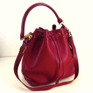 Ora Delphine Claire Red Leather Bucket  Bag